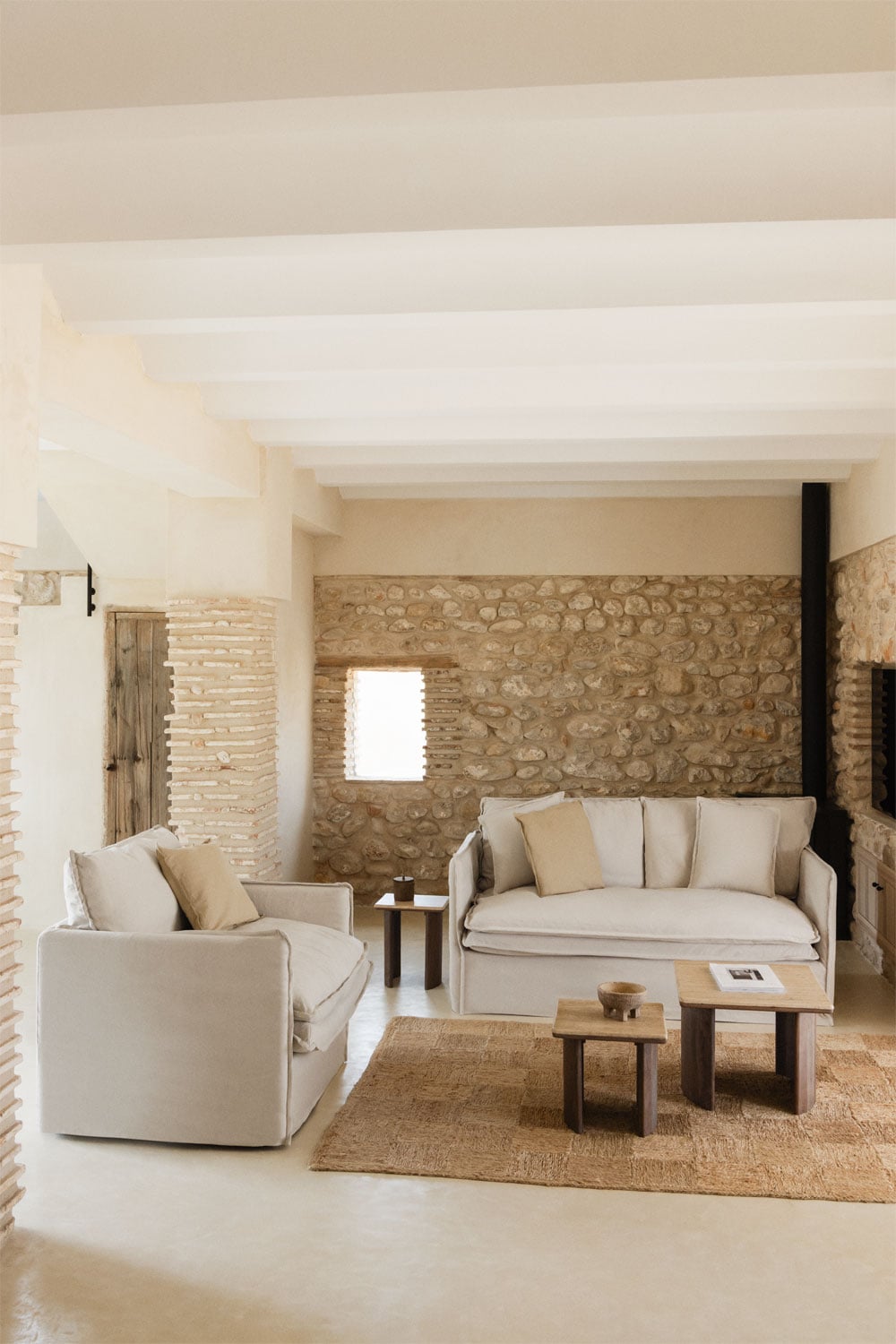 Conjunto de salón con sofá de 2 plazas y sillón en lino y algodón Grace, imagen de galer&iacute;a 1