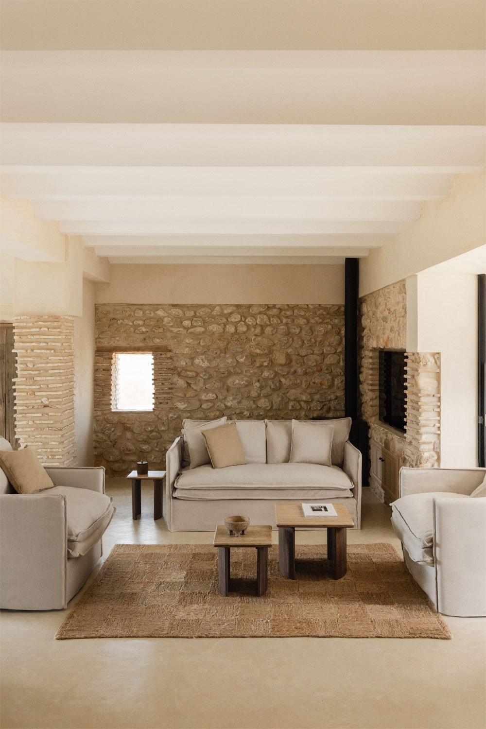 Conjunto de salón con sofá de 2 plazas y 2 sillones en lino y algodón Grace, imagen de galería 1