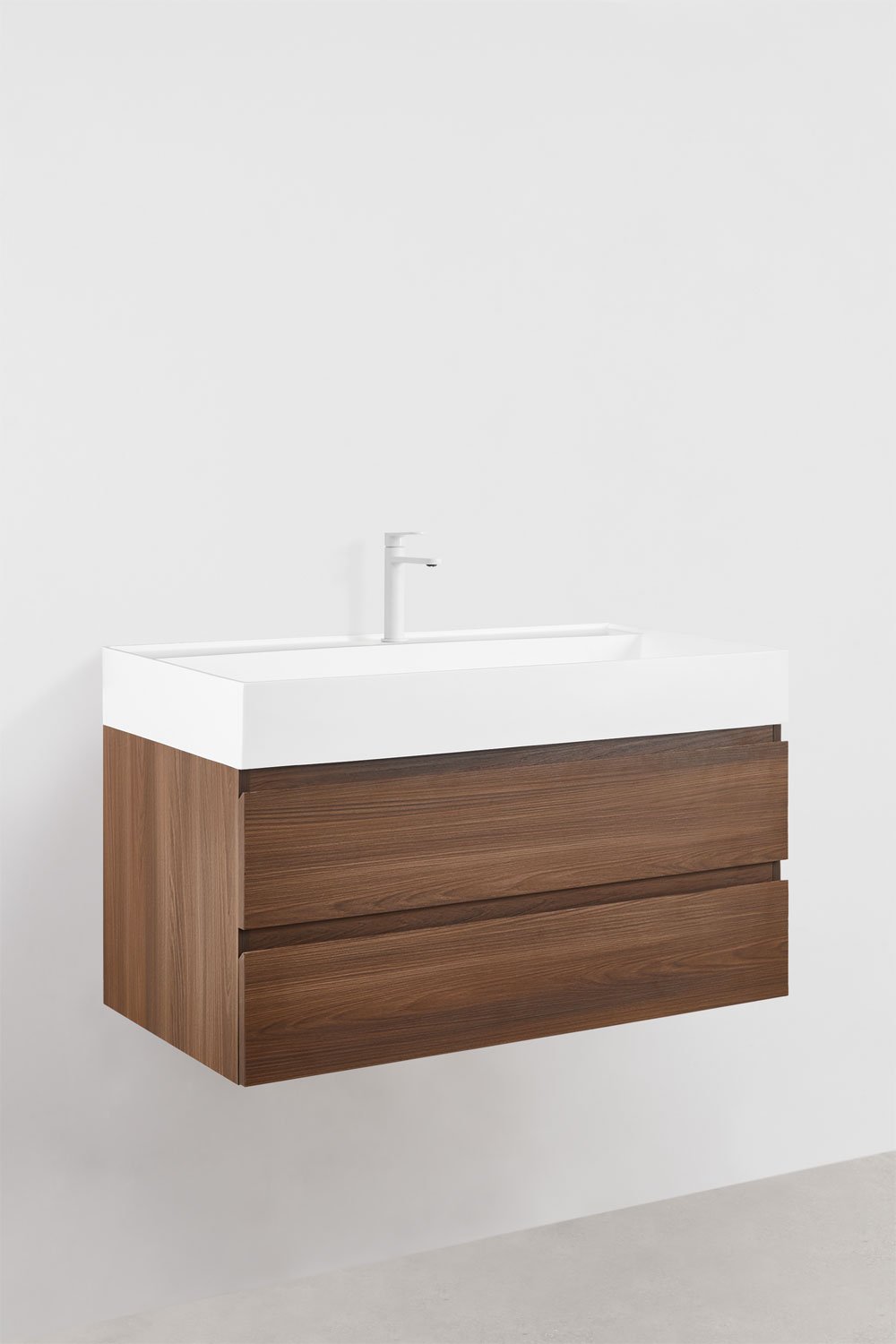 Conjunto de mueble de baño en madera y chapa de fresno con lavabo integrado Ona, imagen de galería 3