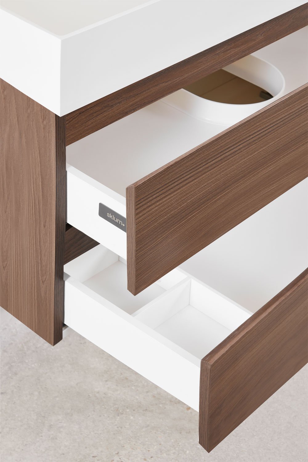 Conjunto de mueble de baño en madera y chapa de fresno con lavabo integrado Ona, imagen de galer&iacute;a 5