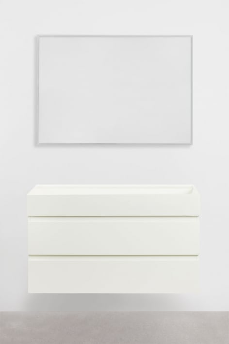 Conjunto de mueble de baño en madera y chapa de fresno con lavabo integrado Ona - Blanco