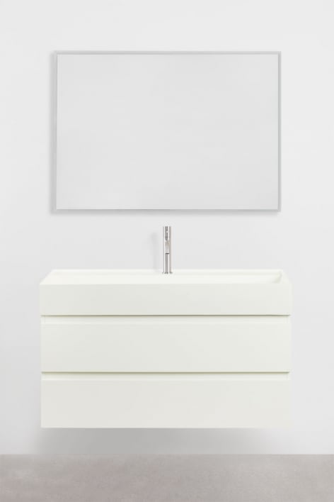 Conjunto de mueble de baño en madera y chapa de fresno con lavabo integrado Ona - Blanco