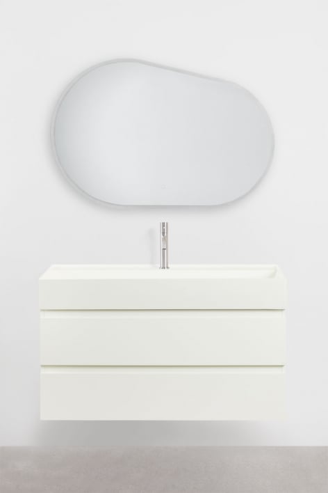 Conjunto de mueble de baño en madera y chapa de fresno con lavabo integrado Ona - Blanco