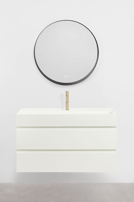 Conjunto de mueble de baño en madera y chapa de fresno con lavabo integrado Ona - Blanco