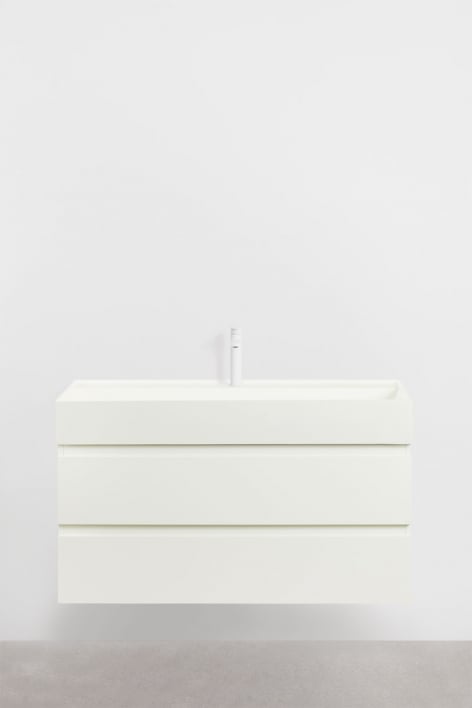 Conjunto de mueble de baño en madera y chapa de fresno con lavabo integrado Ona - Blanco