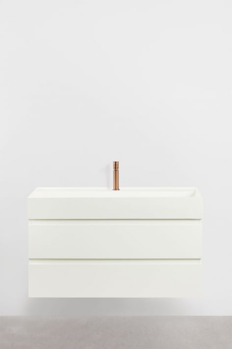 Conjunto de mueble de baño en madera y chapa de fresno con lavabo integrado Ona - Blanco