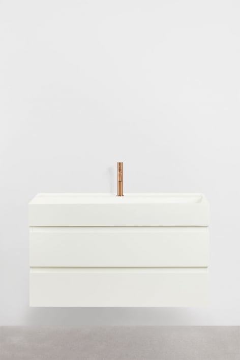 Conjunto de mueble de baño en madera y chapa de fresno con lavabo integrado Ona - Blanco