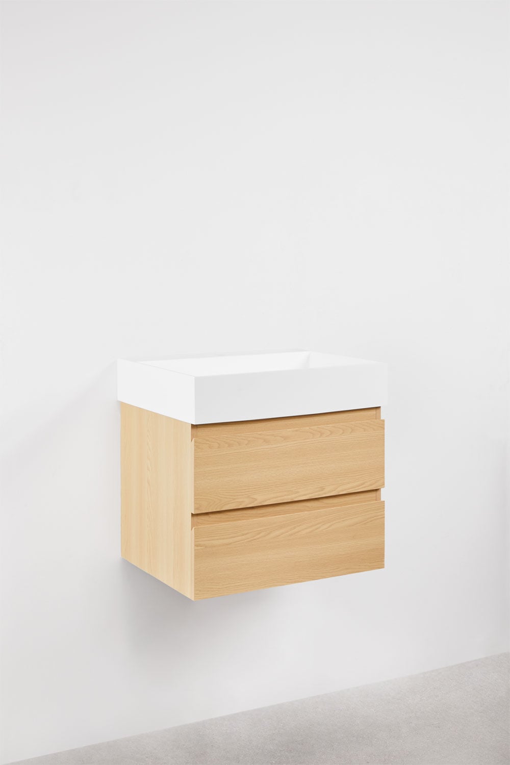 Conjunto de mueble de baño suspendido en madera y chapa de fresno con lavabo integrado Ona, imagen de galer&iacute;a 3