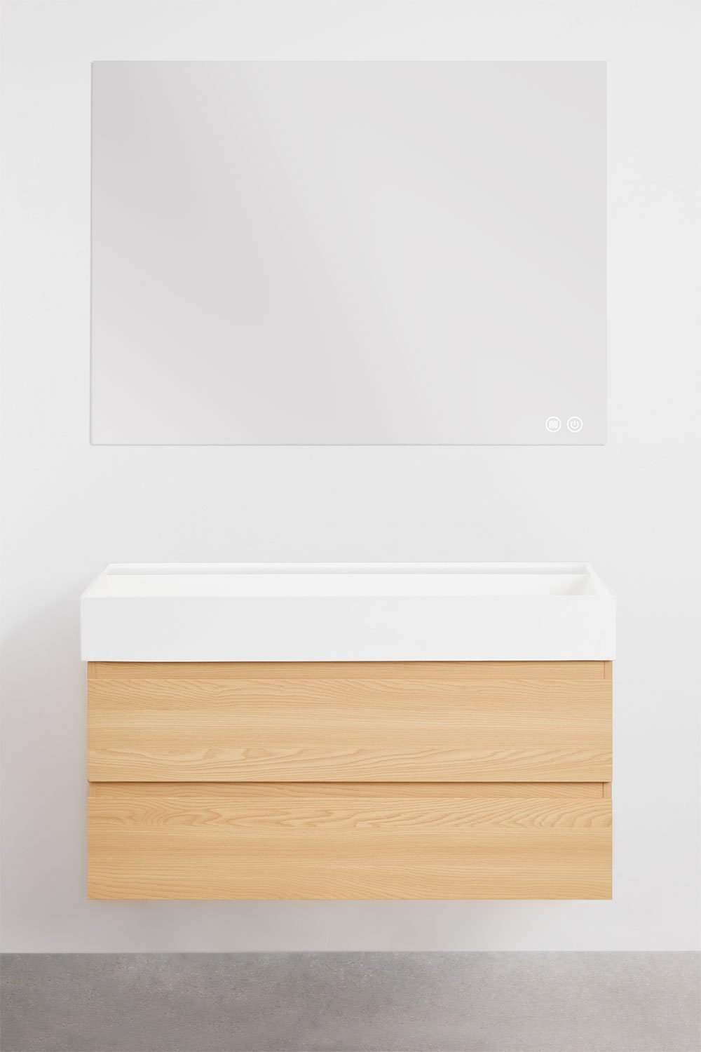 Conjunto de mueble de baño en madera y chapa de fresno con lavabo integrado Ona, imagen de galería 2