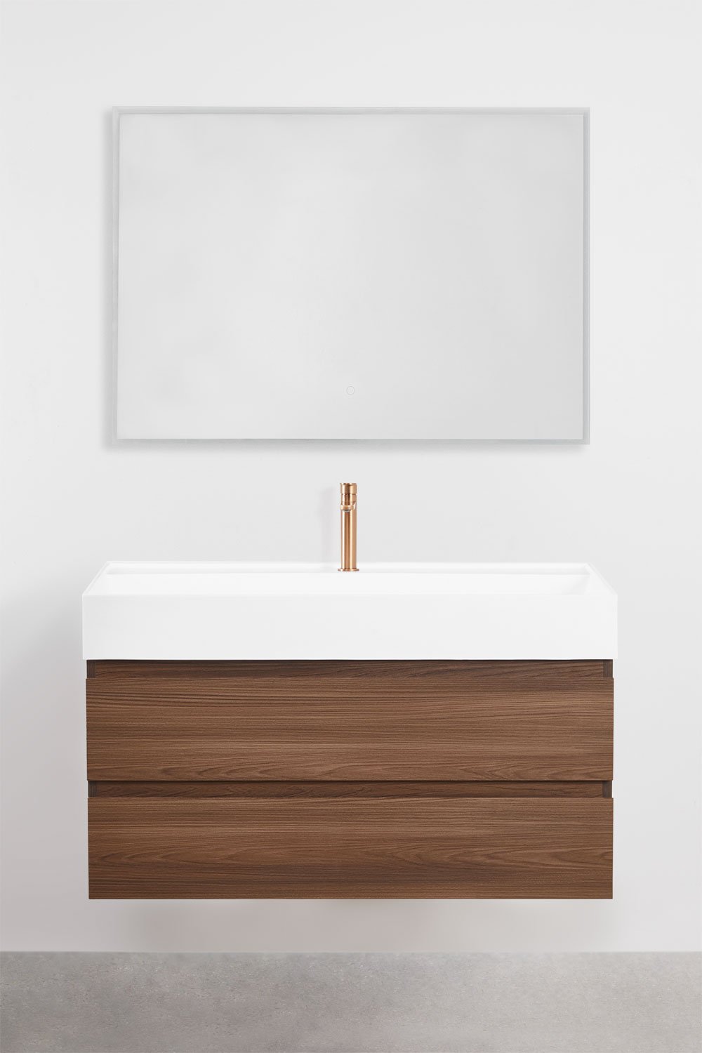 Conjunto de mueble de baño suspendido en madera y chapa de fresno con lavabo integrado Ona, imagen de galer&iacute;a 2