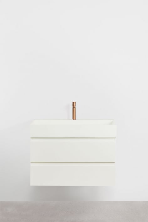 Conjunto de mueble de baño en madera y chapa de fresno con lavabo integrado Ona - Blanco