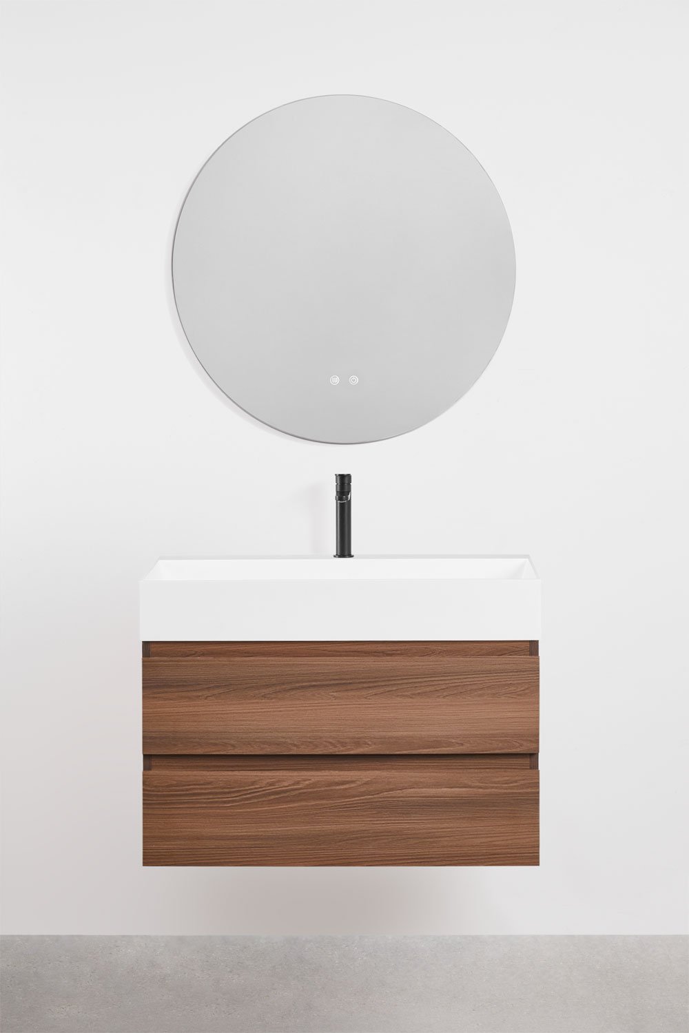 Conjunto de mueble de baño suspendido en madera y chapa de fresno con lavabo integrado Ona, imagen de galer&iacute;a 2