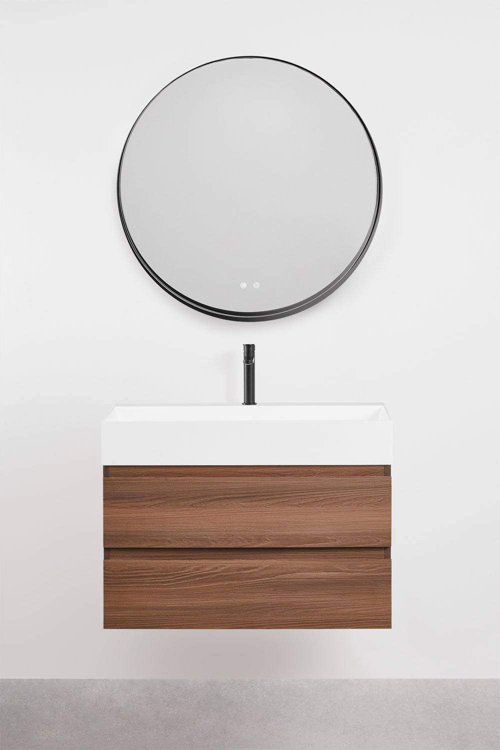Conjunto de mueble de baño en madera y chapa de fresno con lavabo integrado Ona, imagen de galería 2