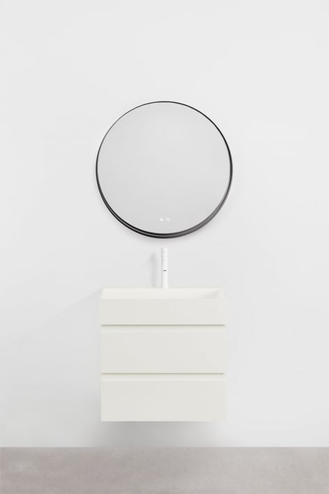 Conjunto de mueble de baño en madera y chapa de fresno con lavabo integrado Ona - Blanco