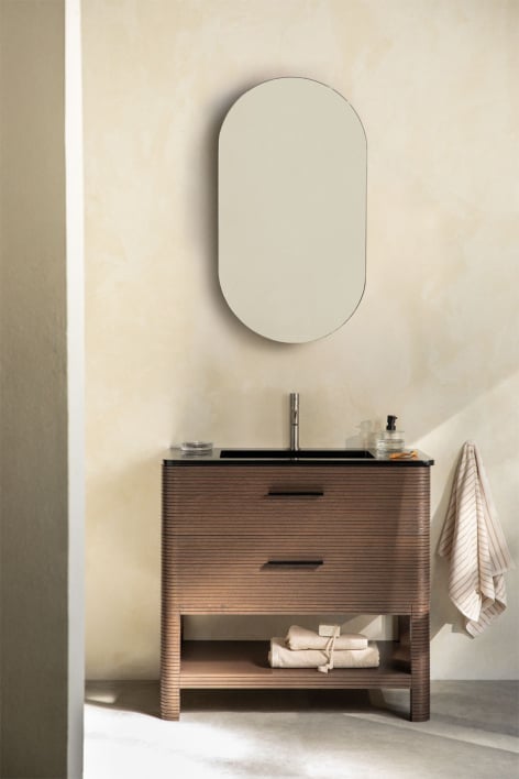 Conjunto de mueble de baño en madera con lavabo integrado Misene - Madera Oscura