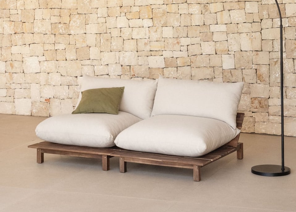 Sofá modular reclinable de jardín de 2 piezas en madera de acacia Brina