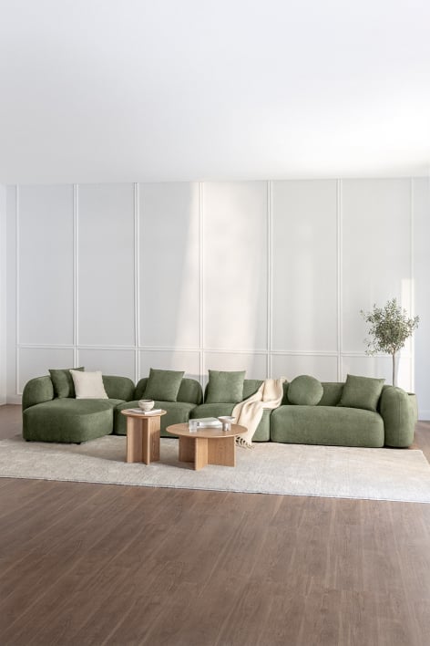 Sofá modular chaise longue izquierdo de 4 piezas en chenilla Coco - Chenilla Verde Salvia
