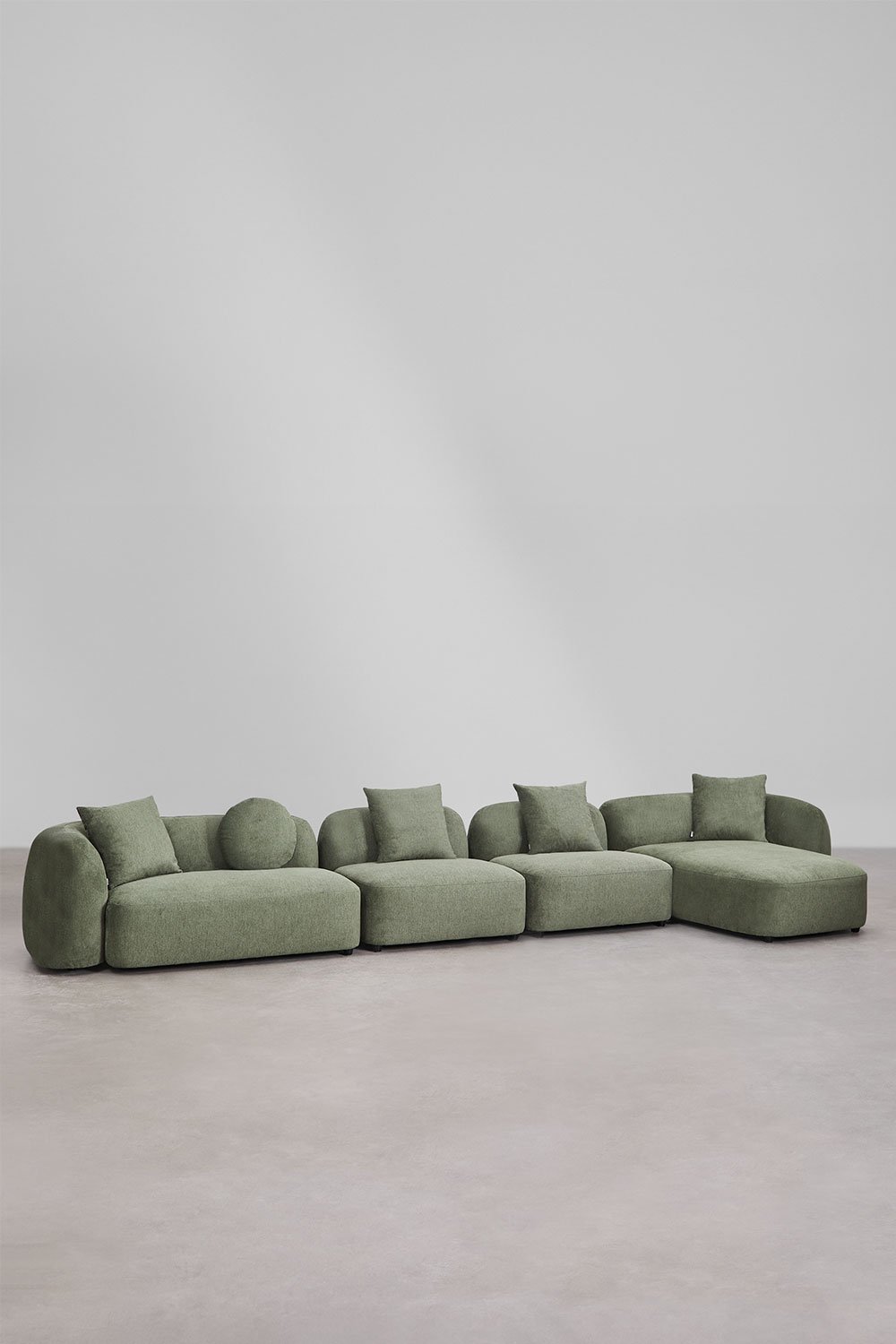 Sofá modular chaise longue derecho de 4 piezas en chenilla Coco, imagen de galería 3