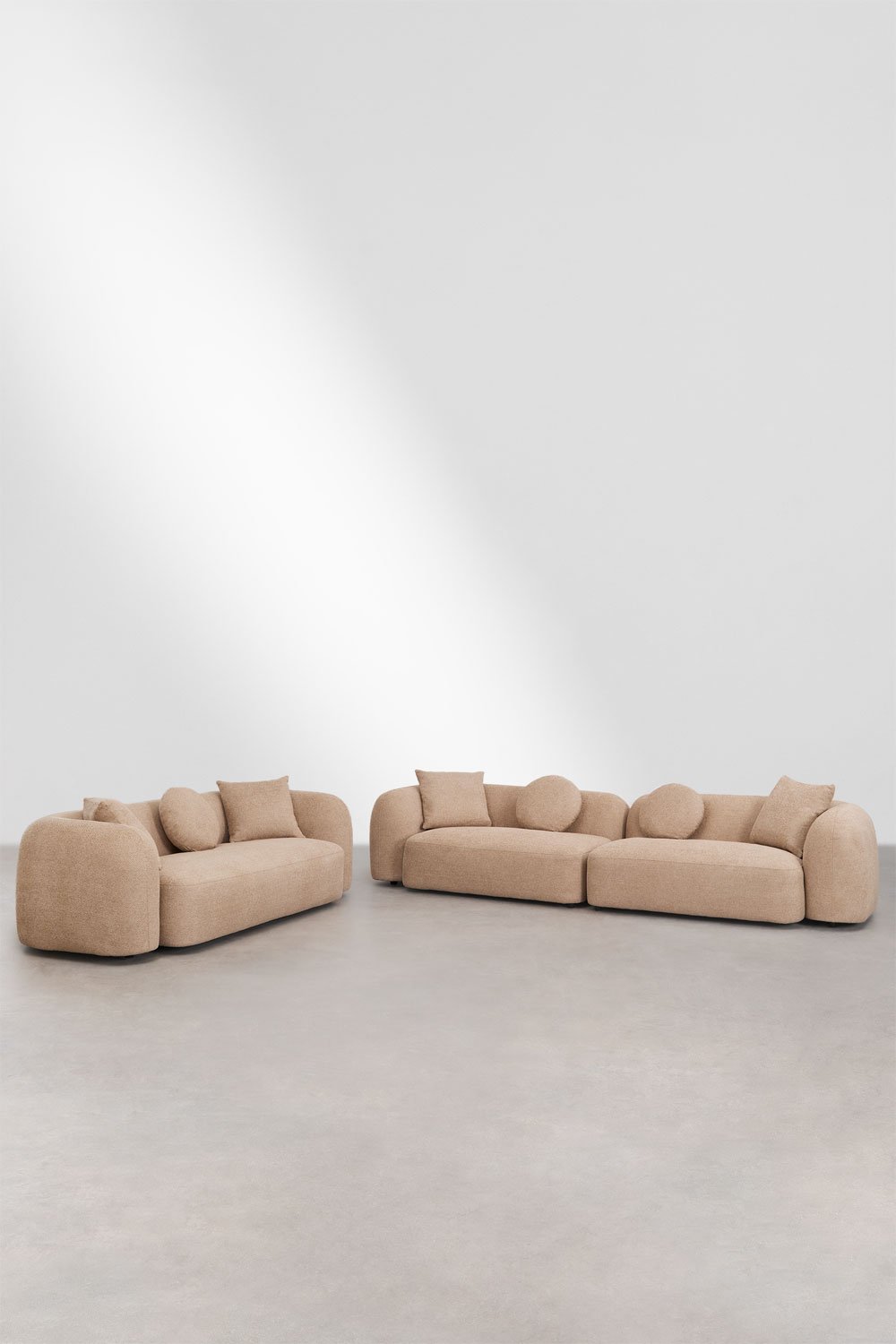 Conjunto de salón con sofá modular de 2 piezas y sofá de 3 plazas en chenilla Coco, imagen de galería 1