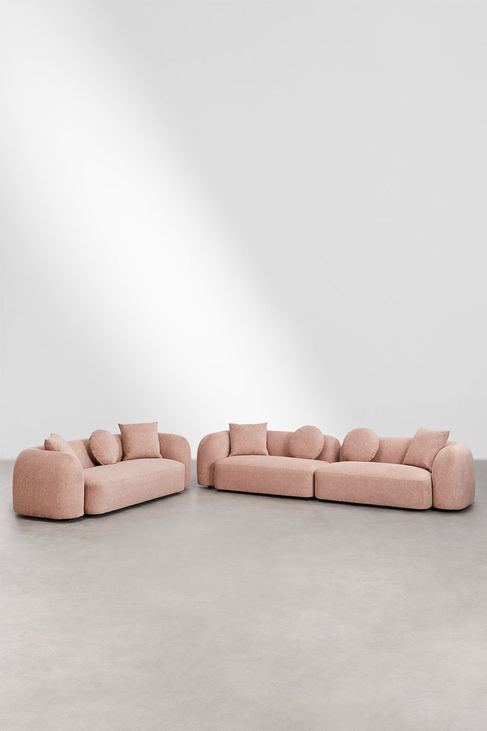 Conjunto de salón con sofá modular de 2 piezas y sofá de 3 plazas en chenilla Coco, imagen de galería 1