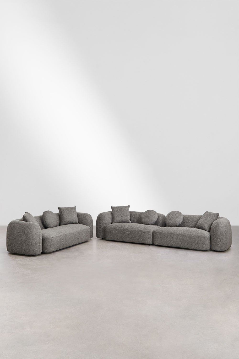 Conjunto de salón con sofá modular de 2 piezas y sofá de 3 plazas en chenilla Coco, imagen de galería 3