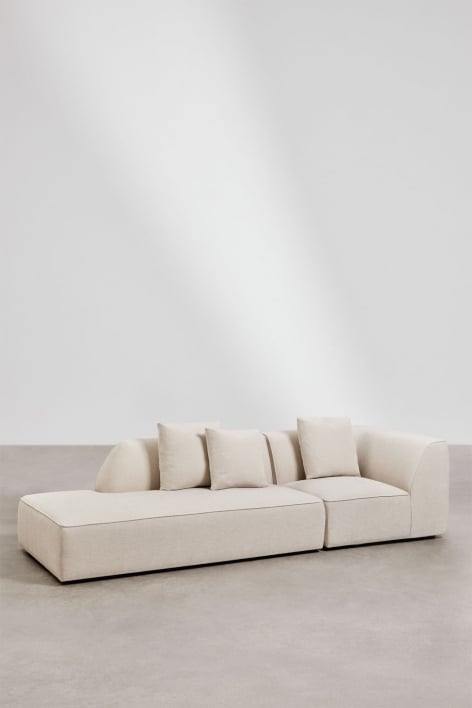 Sofá modular esquinero de 2 piezas con diván izquierdo tapizado Cardea - Chenilla Beige Crema