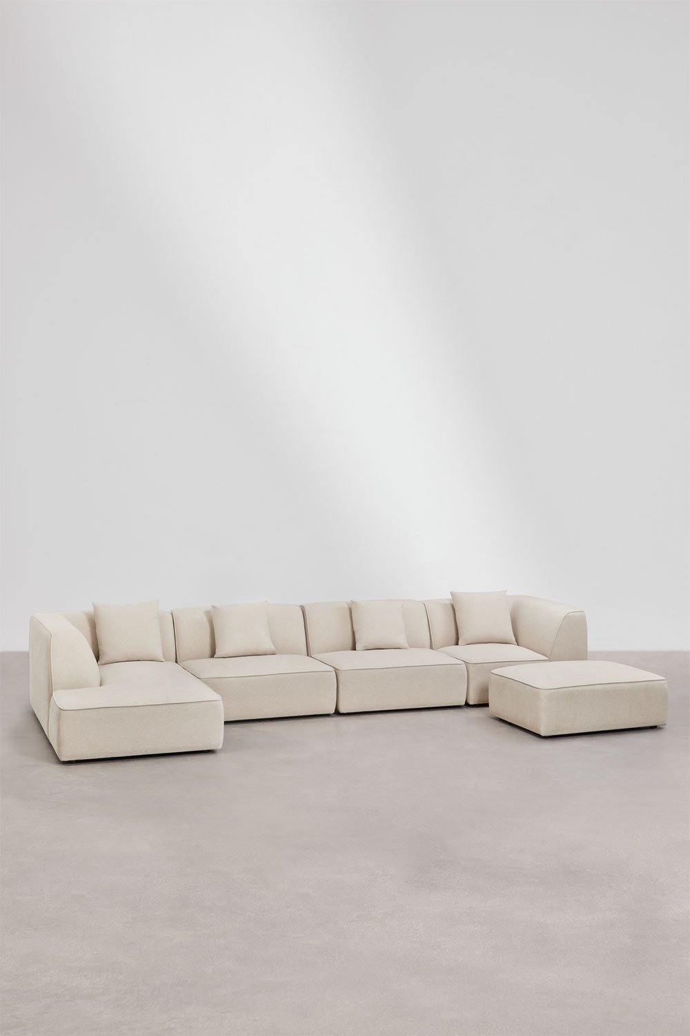 Sofá modular chaise longue izquierdo de 4 piezas con puff tapizado Cardea, imagen de galería 1