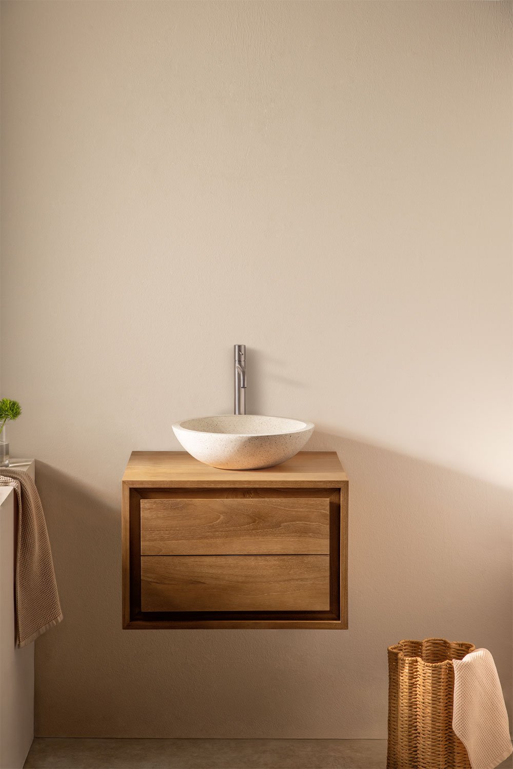 Conjunto de mueble de baño suspendido en madera de teca Jabari, imagen de galer&iacute;a 1