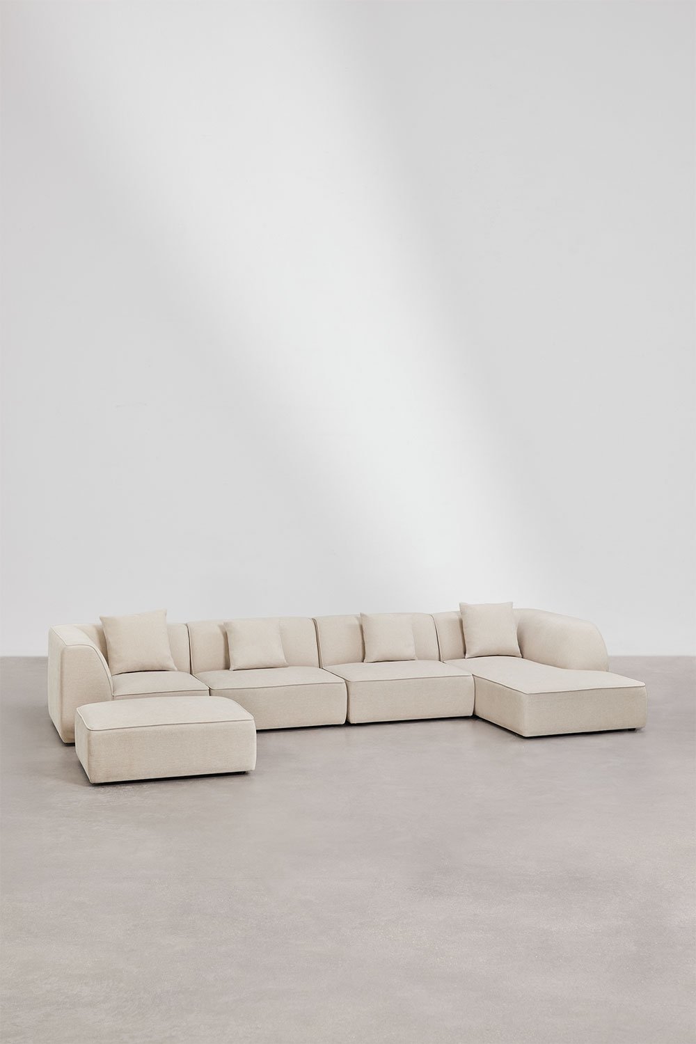 Sofá modular chaise longue derecho de 4 piezas con puff tapizado Cardea, imagen de galería 1