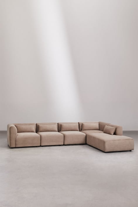 Sofá modular de 5 piezas con diván derecho Fogler - Pana Marrón Camel