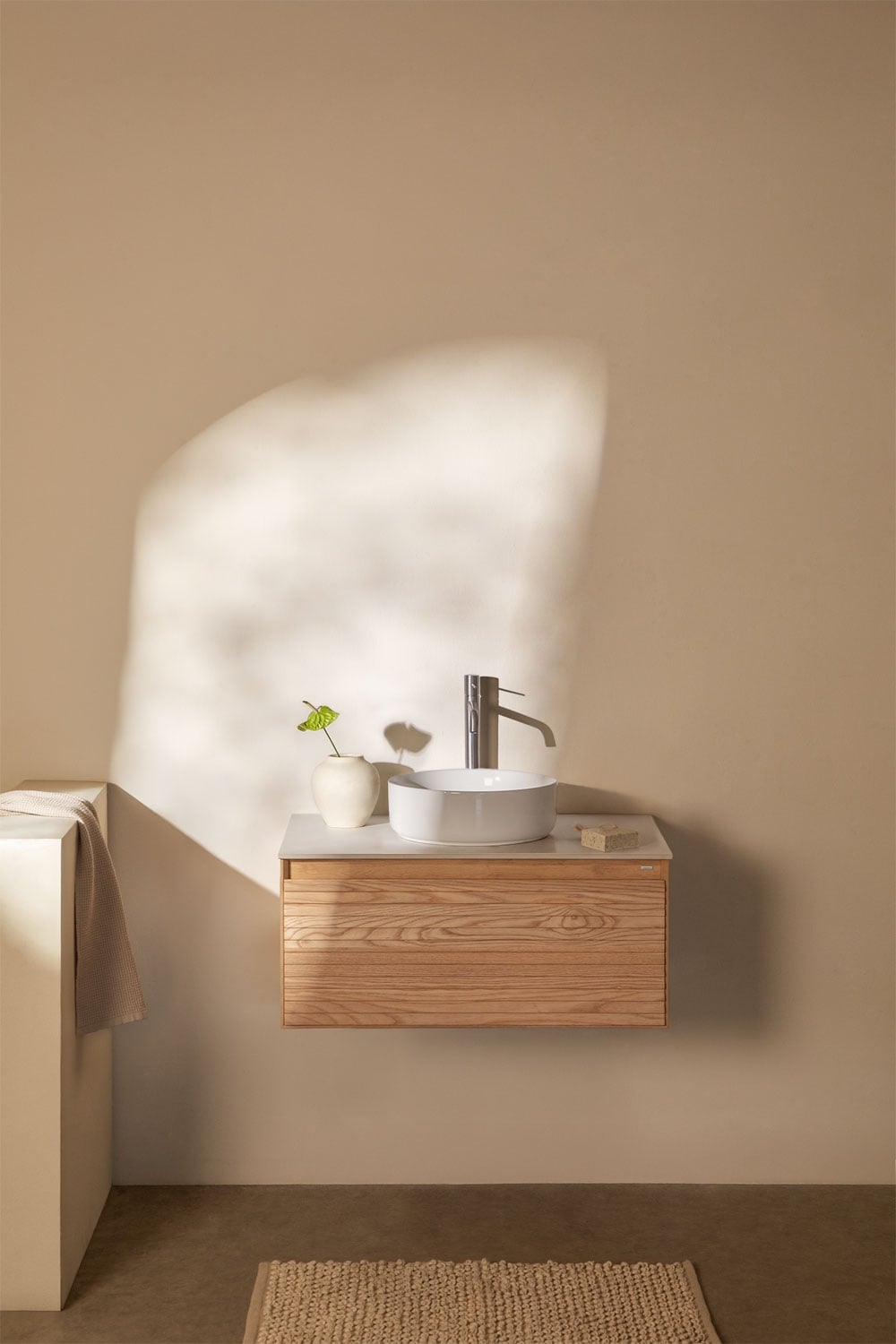 Conjunto de mueble de baño suspendido en madera de fresno Tedrik, imagen de galer&iacute;a 1