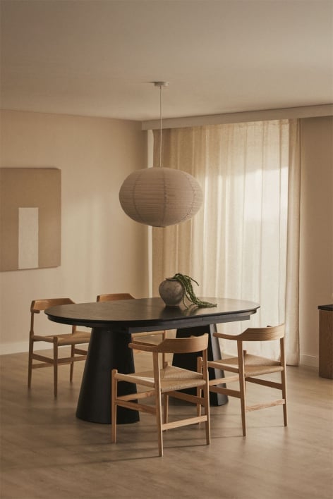 Mesa de comedor ovalada 180-240x105 cm extensible en MDF y chapa de roble Montana - Negro