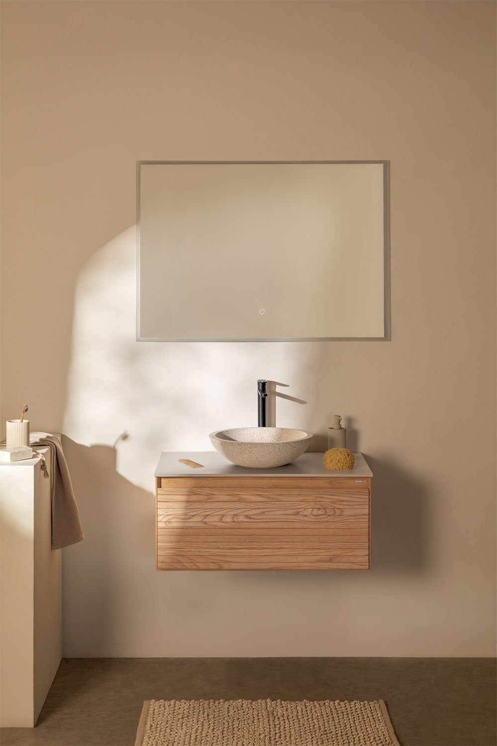 Conjunto de mueble de baño suspendido 80x50 cm en madera de fresno Tedrik, imagen de galer&iacute;a 1