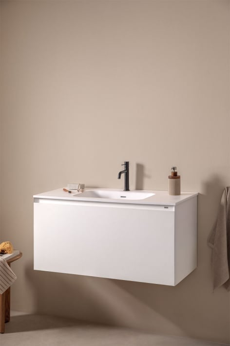Conjunto de mueble de baño en madera con lavabo integrado Macrae - Blanco