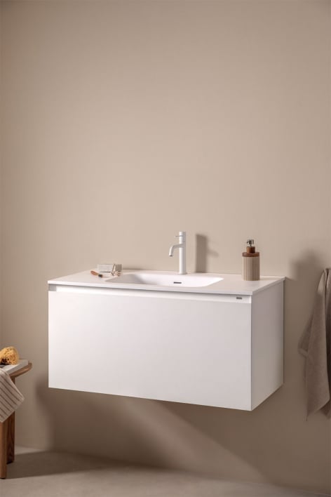 Conjunto de mueble de baño en madera con lavabo integrado Macrae - Blanco