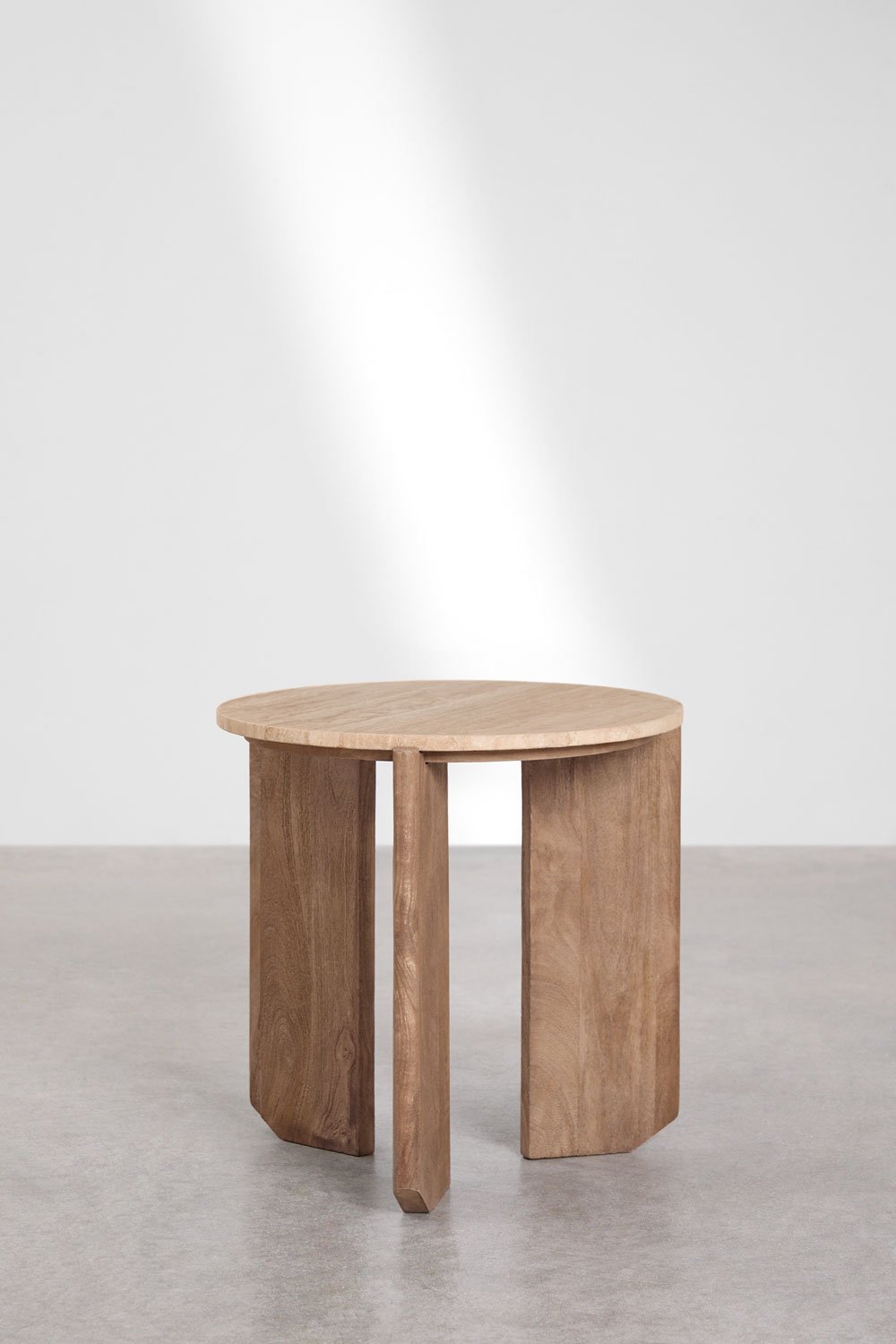 Mesa de centro redonda en piedra natural y madera de mango Lavinia , imagen de galería 2