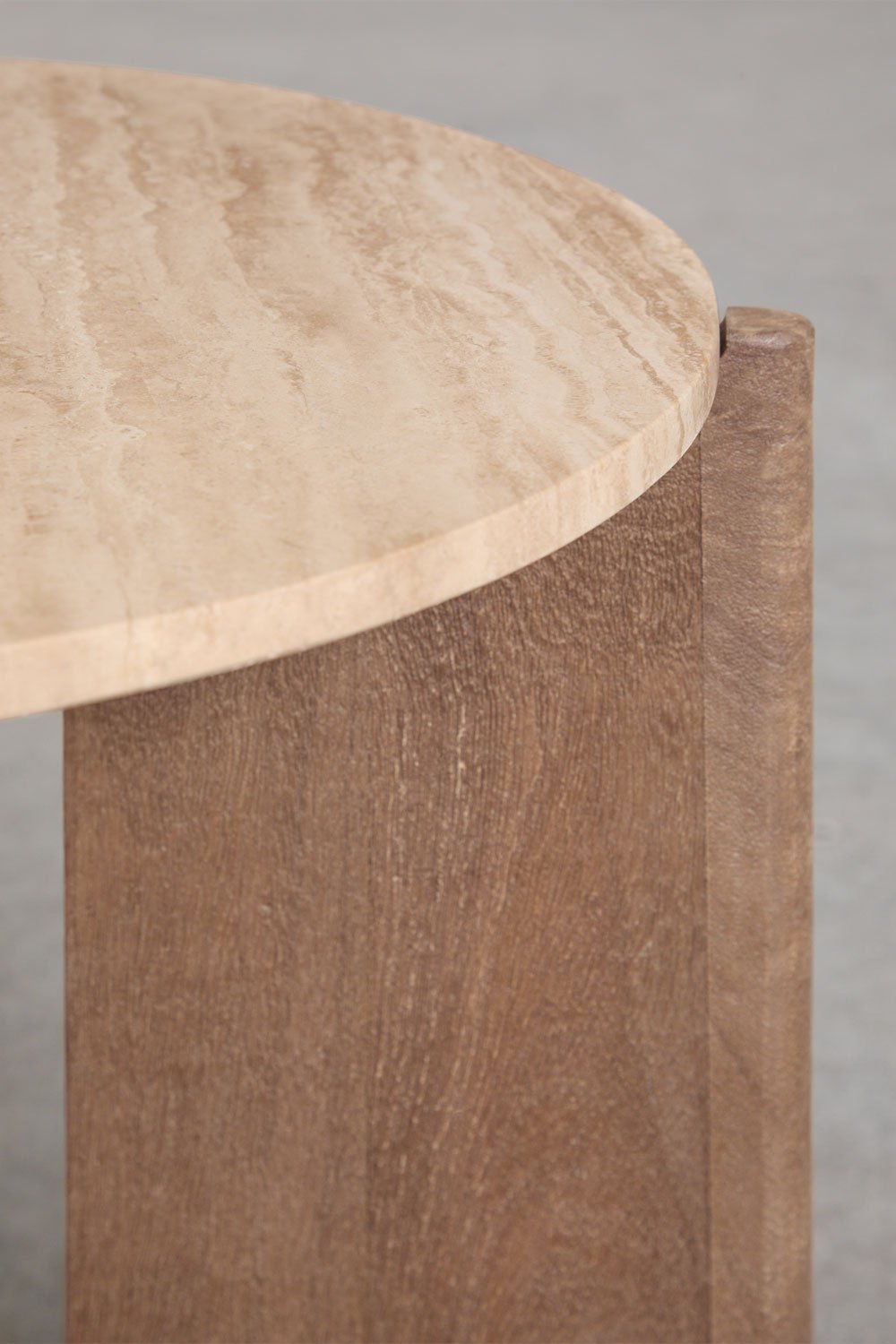 Mesa auxiliar redonda Ø50 cm en piedra natural y madera de mango Lavinia, imagen de galería 5