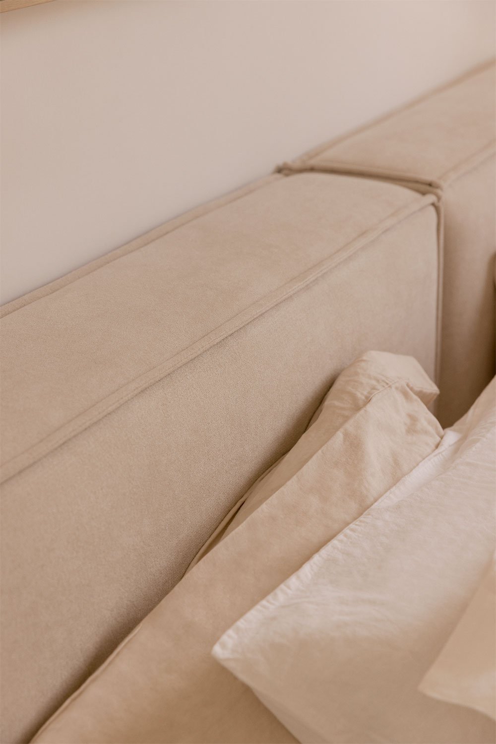 Cama para colchón 160x200cm con canapé abatible en tela gris arena Lunari, imagen de galería 2