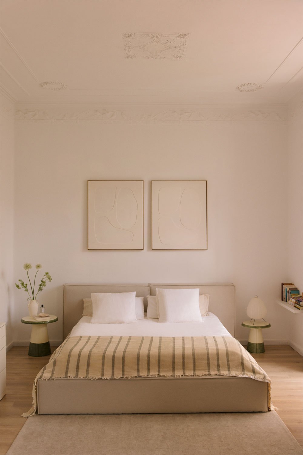 Cama para colchón 160x200cm con canapé abatible en tela gris arena Lunari, imagen de galería 1