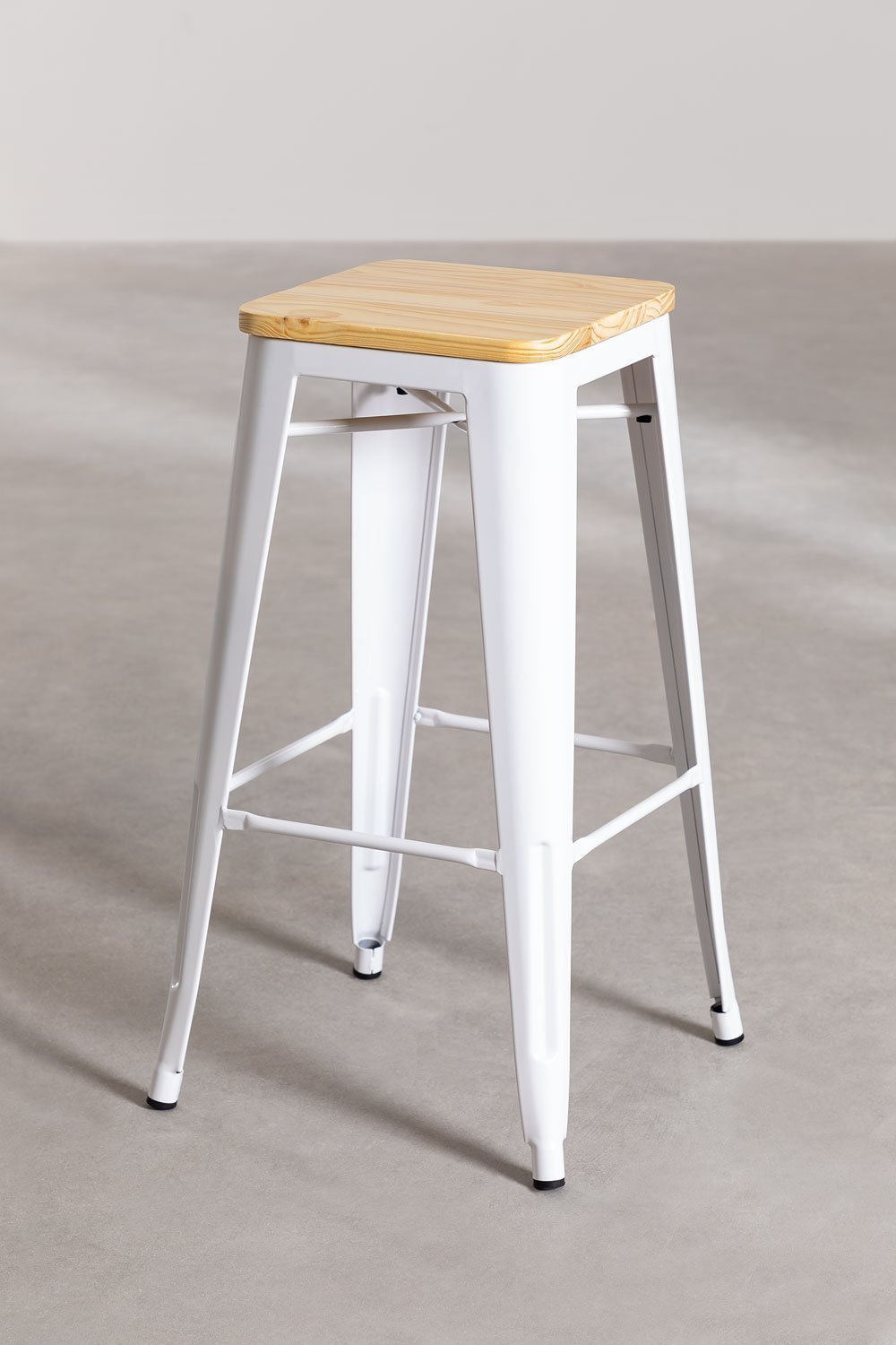 Taburete alto 75 cm en acero blanco y marrón madera natural Lix, imagen de galería 2