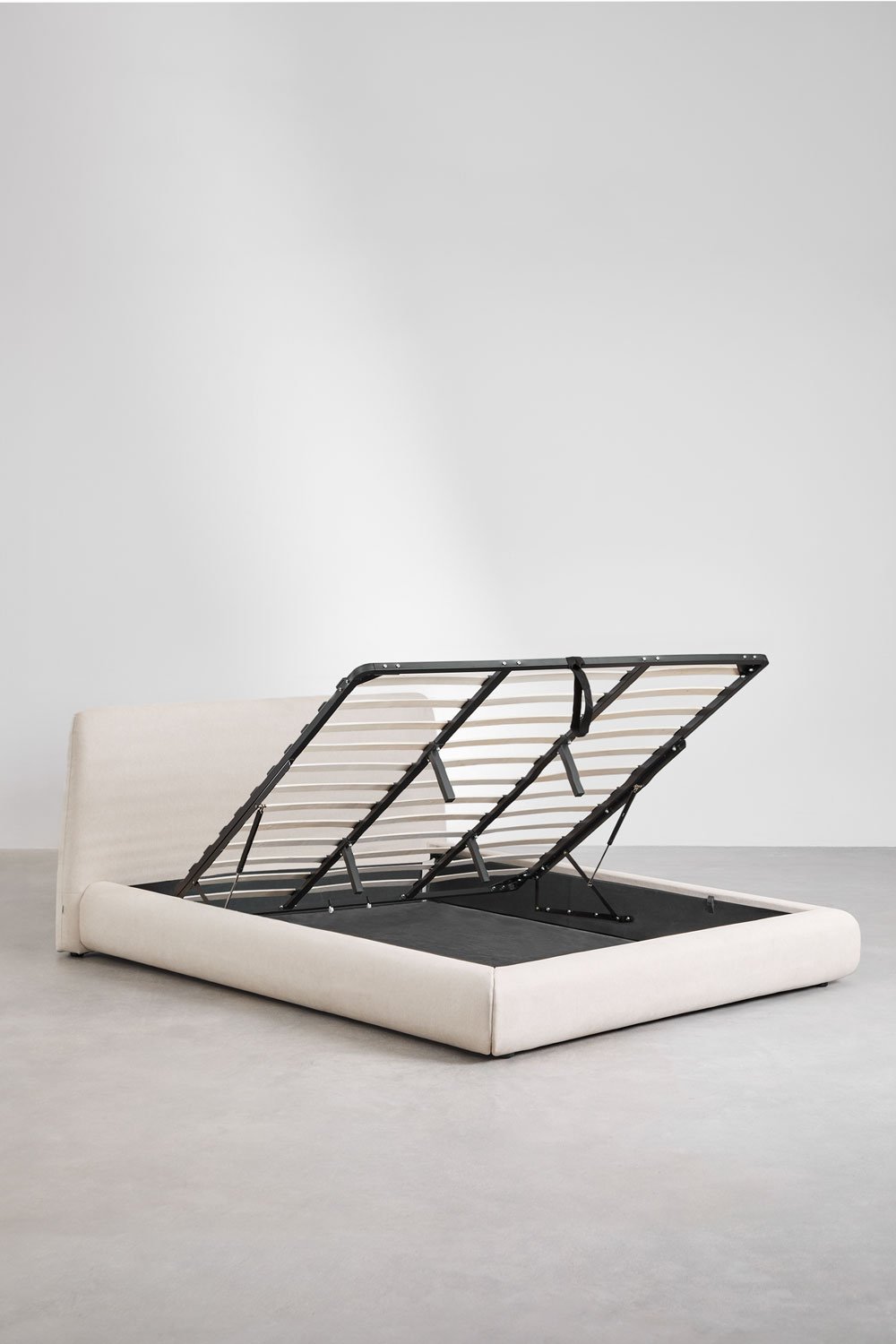 Cama para colchón 200x200cm con canapé abatible en tela beige crema Norena, imagen de galería 4