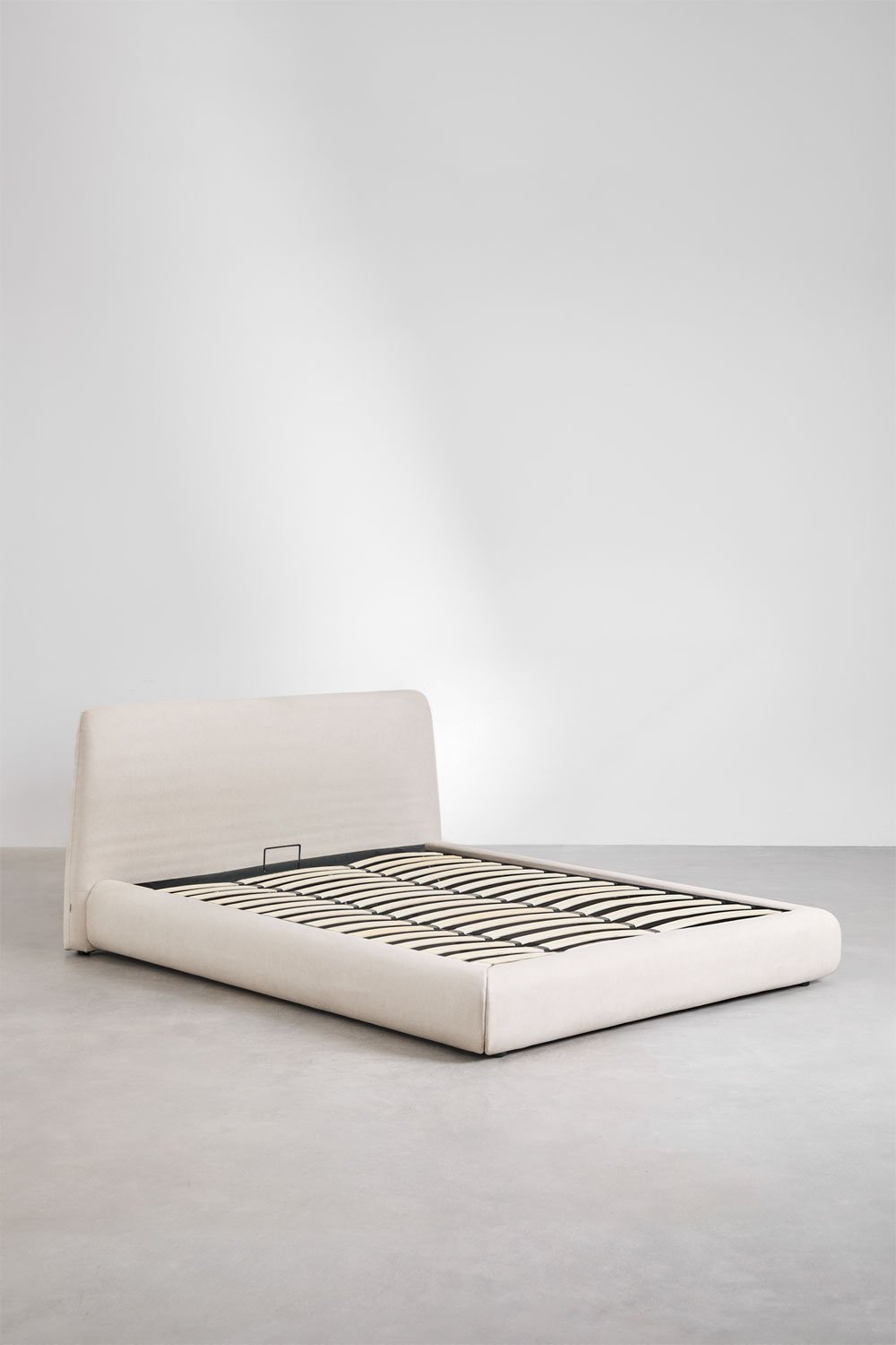 Cama para colchón 180x200cm con canapé abatible en tela beige crema Norena, imagen de galería 2