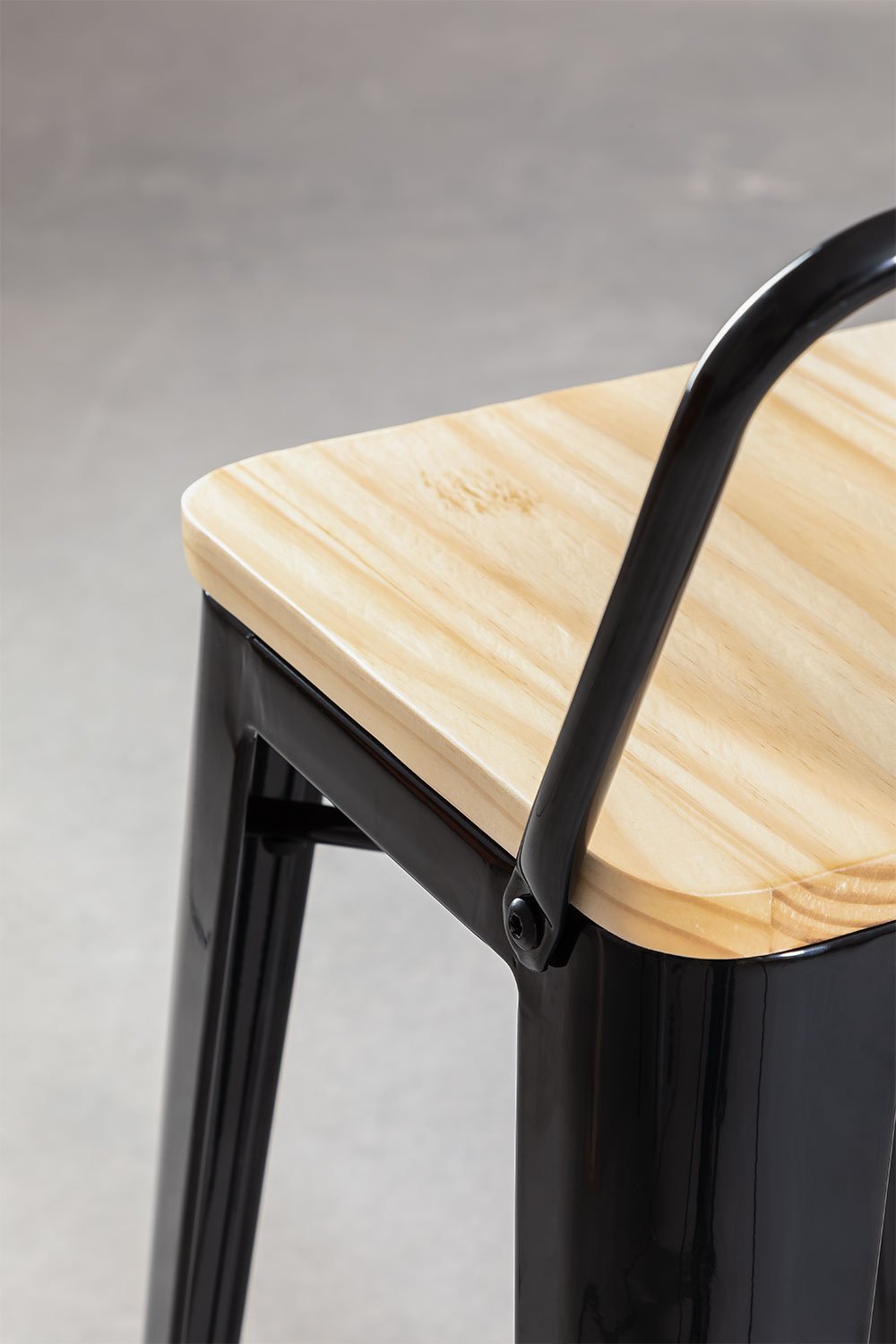 Pack de 2 taburetes altos 75 cm con respaldo en acero negro y marrón madera natural Lix, imagen de galer&iacute;a 6