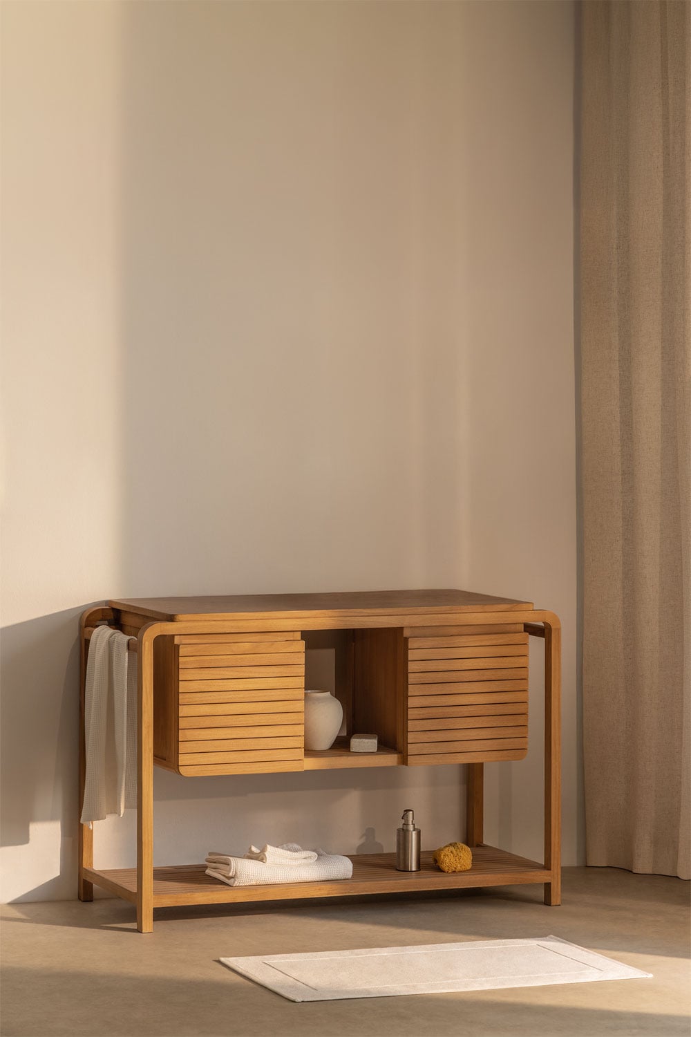 Conjunto de mueble de baño en madera de teca Bradley, imagen de galer&iacute;a 1