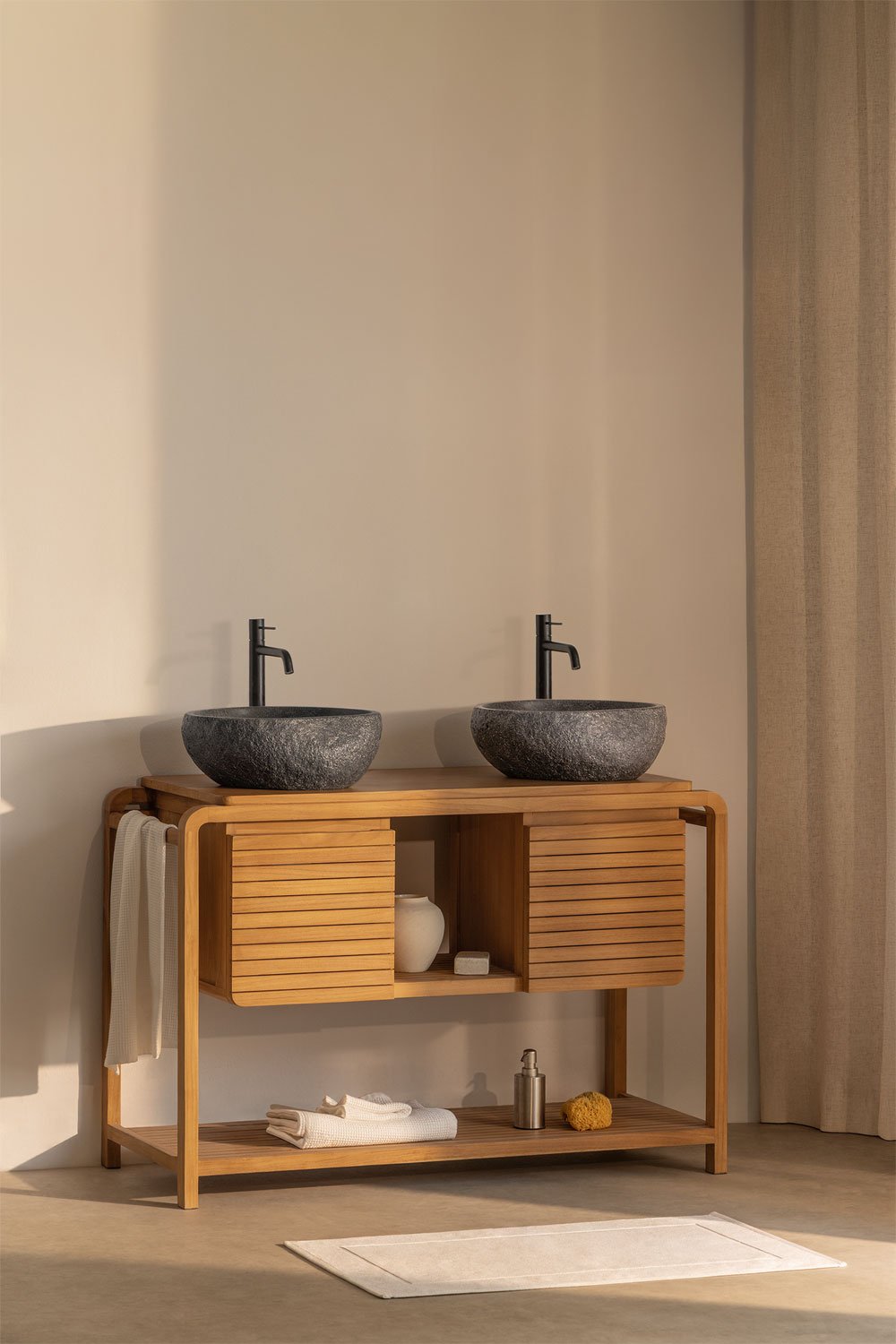 Conjunto de mueble de baño en madera de teca Bradley, imagen de galer&iacute;a 1