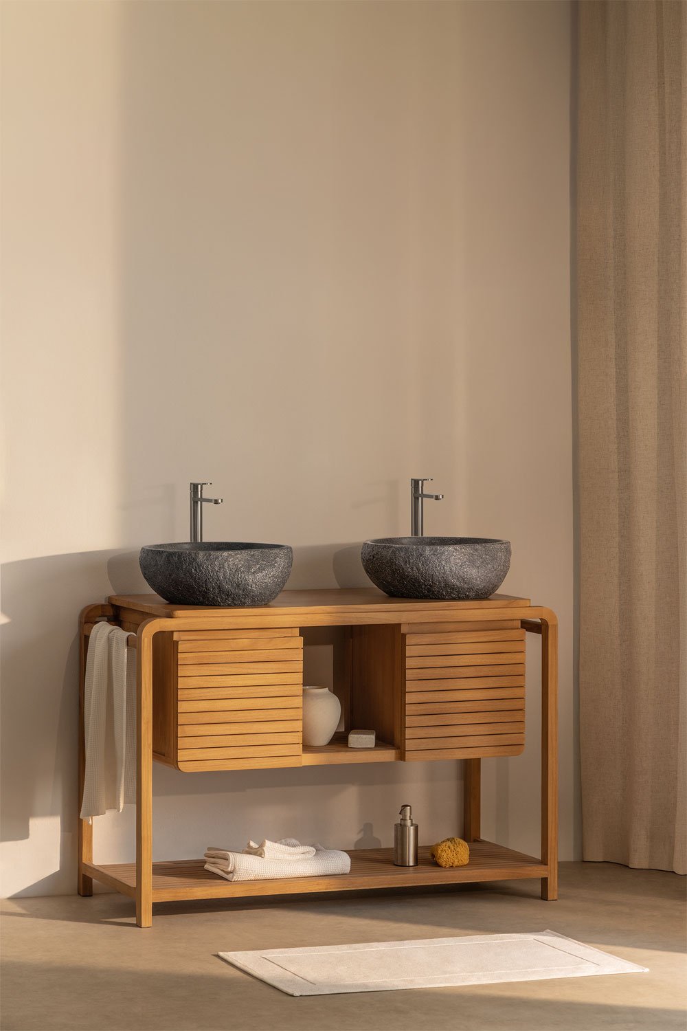 Conjunto de mueble de baño en madera de teca Bradley, imagen de galer&iacute;a 1