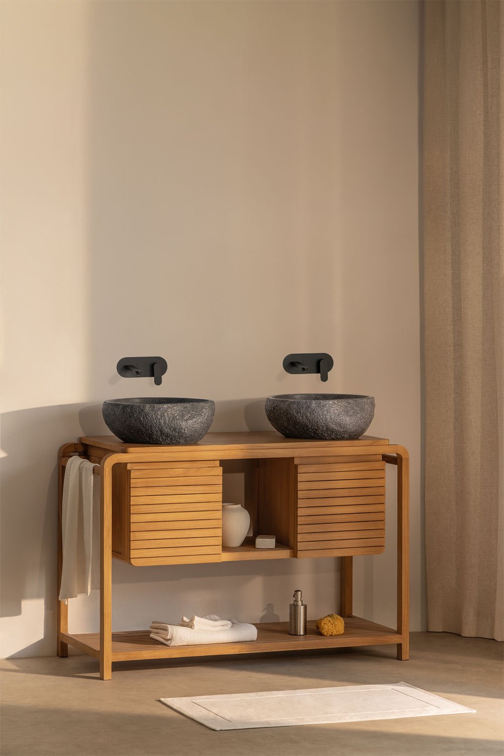 Conjunto de mueble de baño en madera de teca Bradley, imagen de galer&iacute;a 1