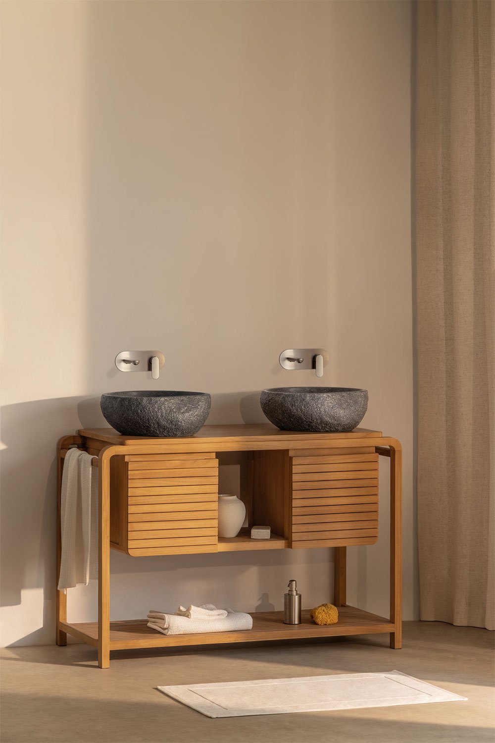 Conjunto de mueble de baño en madera de teca Bradley, imagen de galer&iacute;a 1