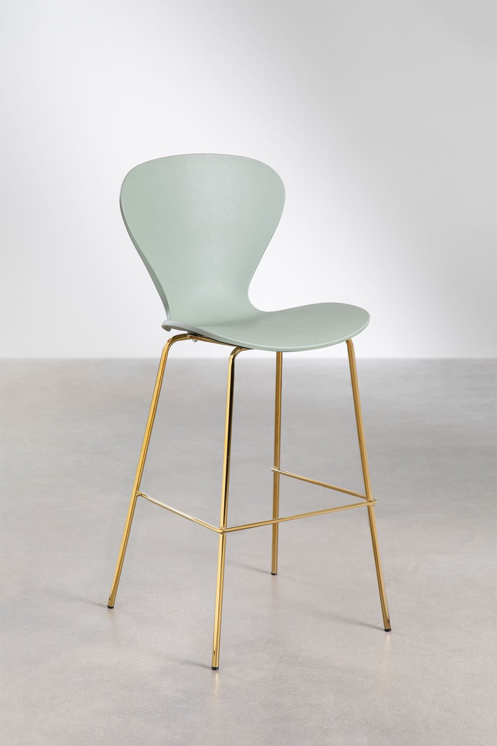 Pack de 2 taburetes altos 75 cm celadón y patas en hierro dorado Uit, imagen de galería 1