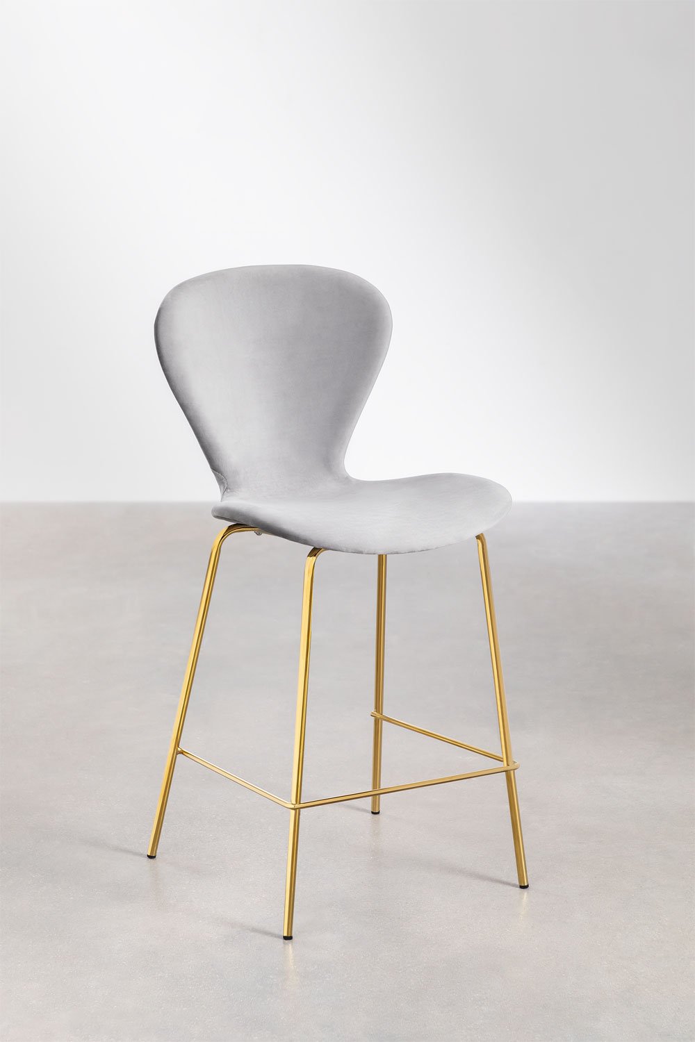 Pack de 4 taburetes altos 65 cm en tercipelo gris claro y patas en hierro dorado Uit, imagen de galer&iacute;a 1